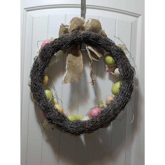 Easter Bunny Eggs Wreath Spring Flowers Vines Door Wall Holiday Decor 18" - Picture 6 of 8
